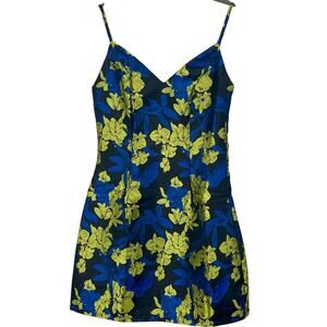 Lulus Floral Jacquard Mini Dress Black, Blue, Green Size XS Fitted Cocktail
